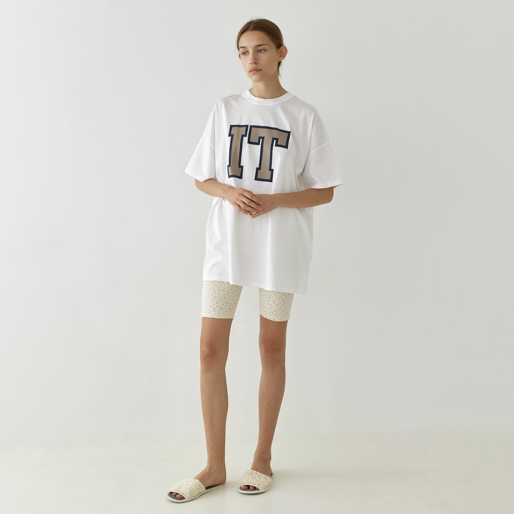 샌드 레터링 여성 여름 오버핏 반팔 티셔츠