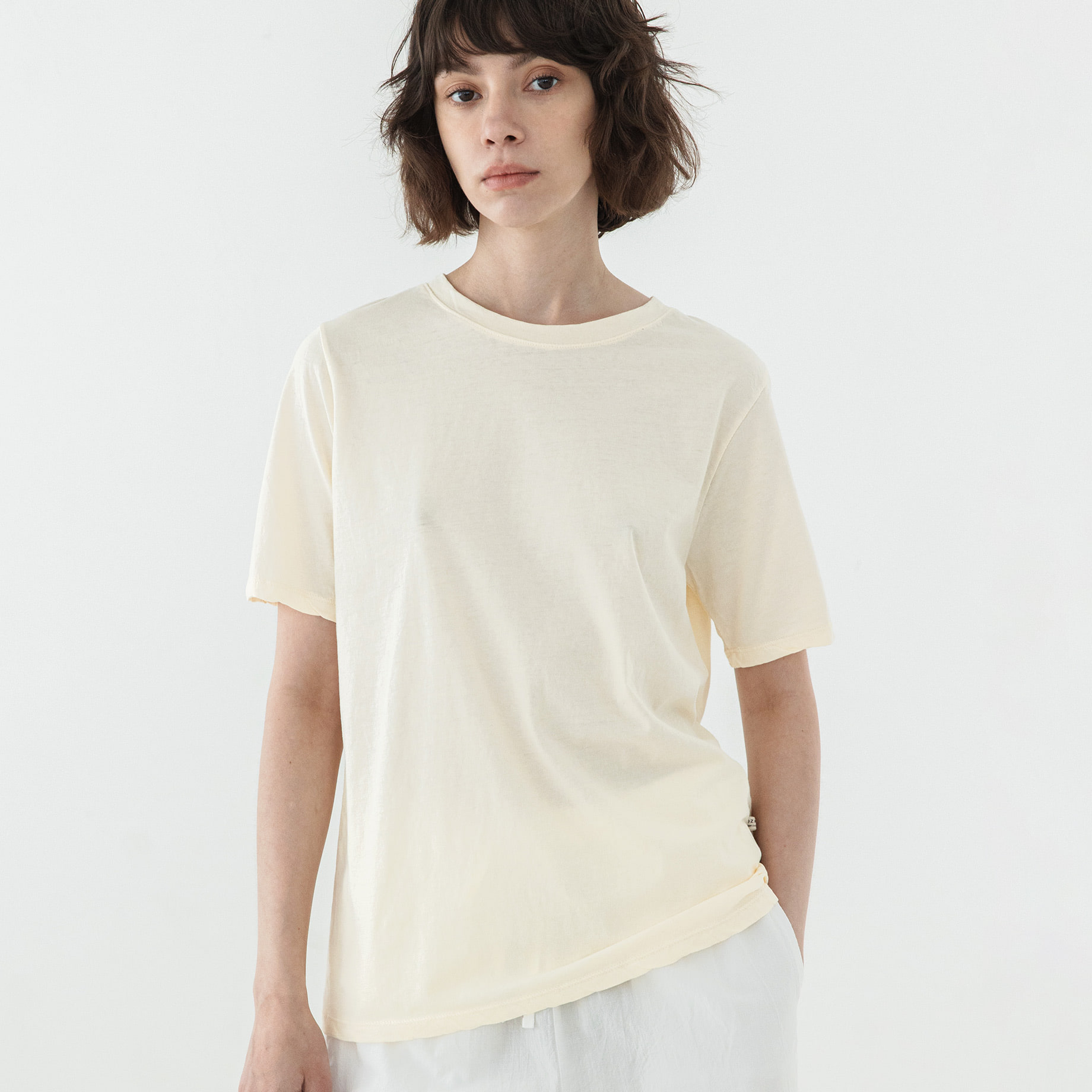 마들렌 레이어드 순면 기본 여름 여성 반팔 티셔츠 이너티 레몬