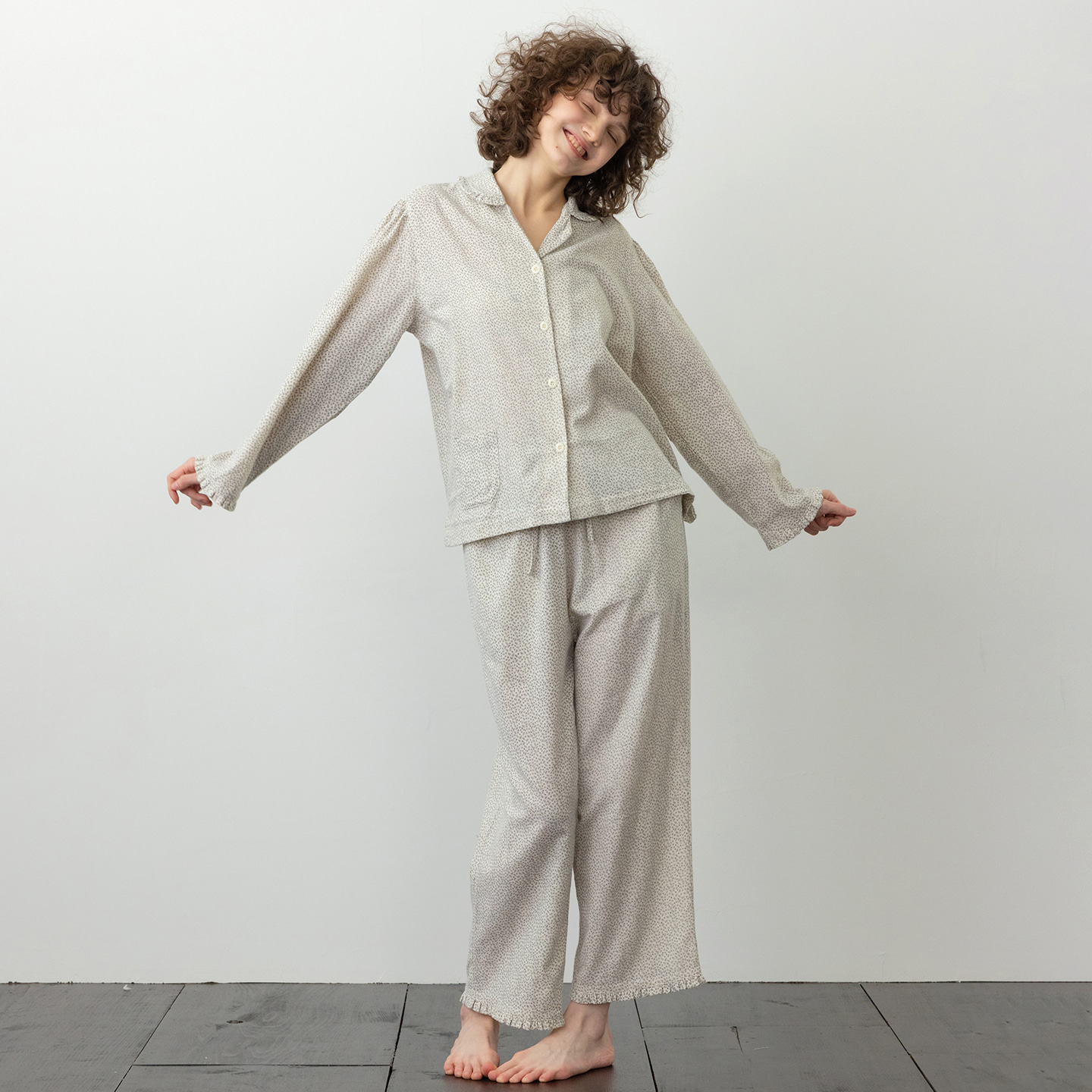 포그 플라워 순면 홈웨어 여성 잠옷 세트 파자마