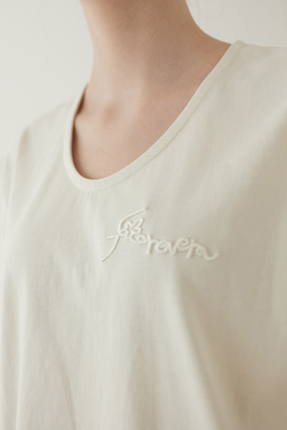 포에버 자수 여성 오버핏 반팔 티셔츠