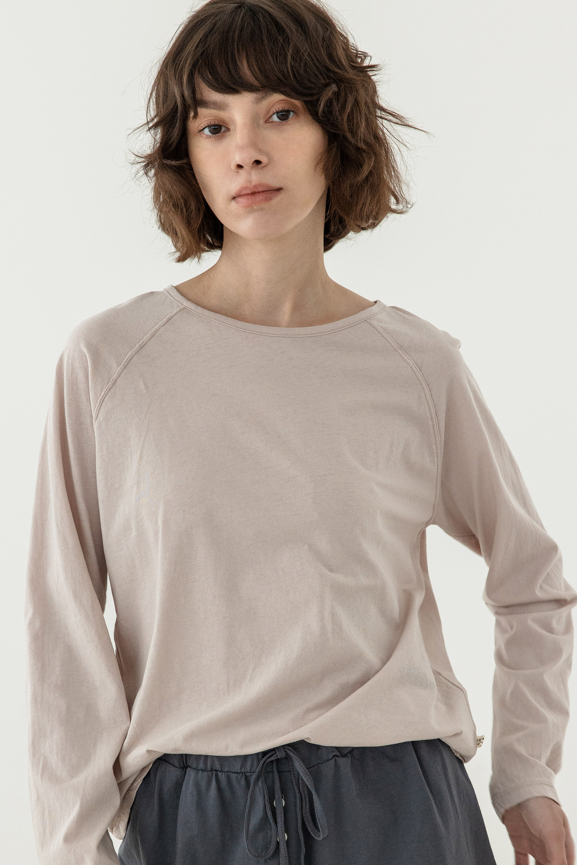 마리아 루즈핏 나그랑 레이어드 순면 여성 긴팔 티셔츠 인디핑크